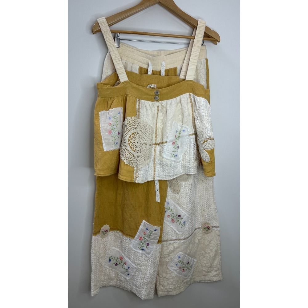 POL Patchwork Floral Embroidered Crochet Lace Cami Top & Wide Leg Pants Set S - Picture 2 of 16